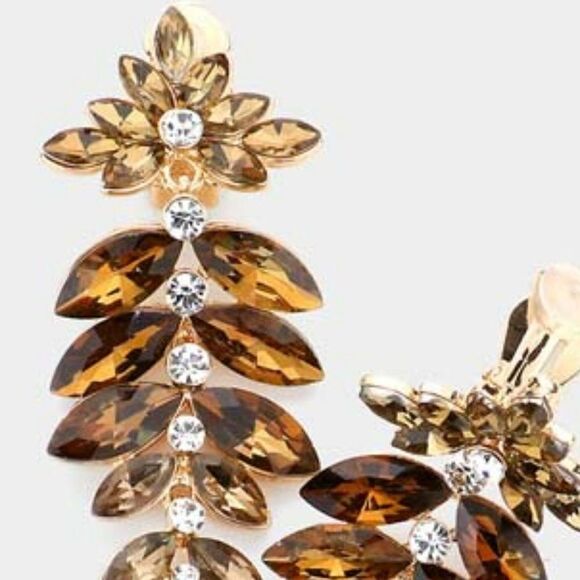 Marquise Smoked Topaz Colored Stone Vine Evening Clip on Earrings - Picture 2 of 6